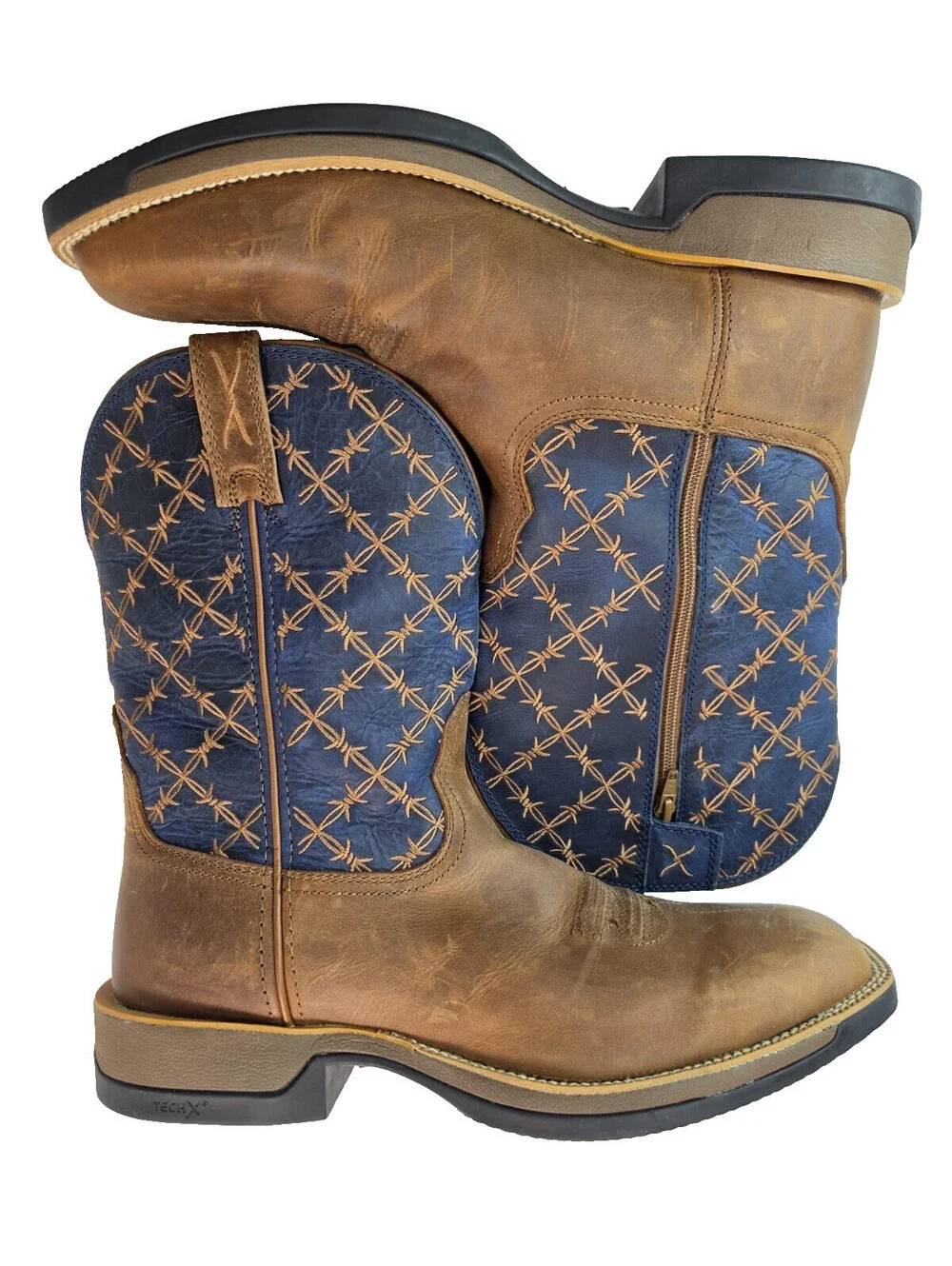 Twisted X 11' Tech X Saddle True Blue Brown Leather Zipper Boots Mens Size 12D